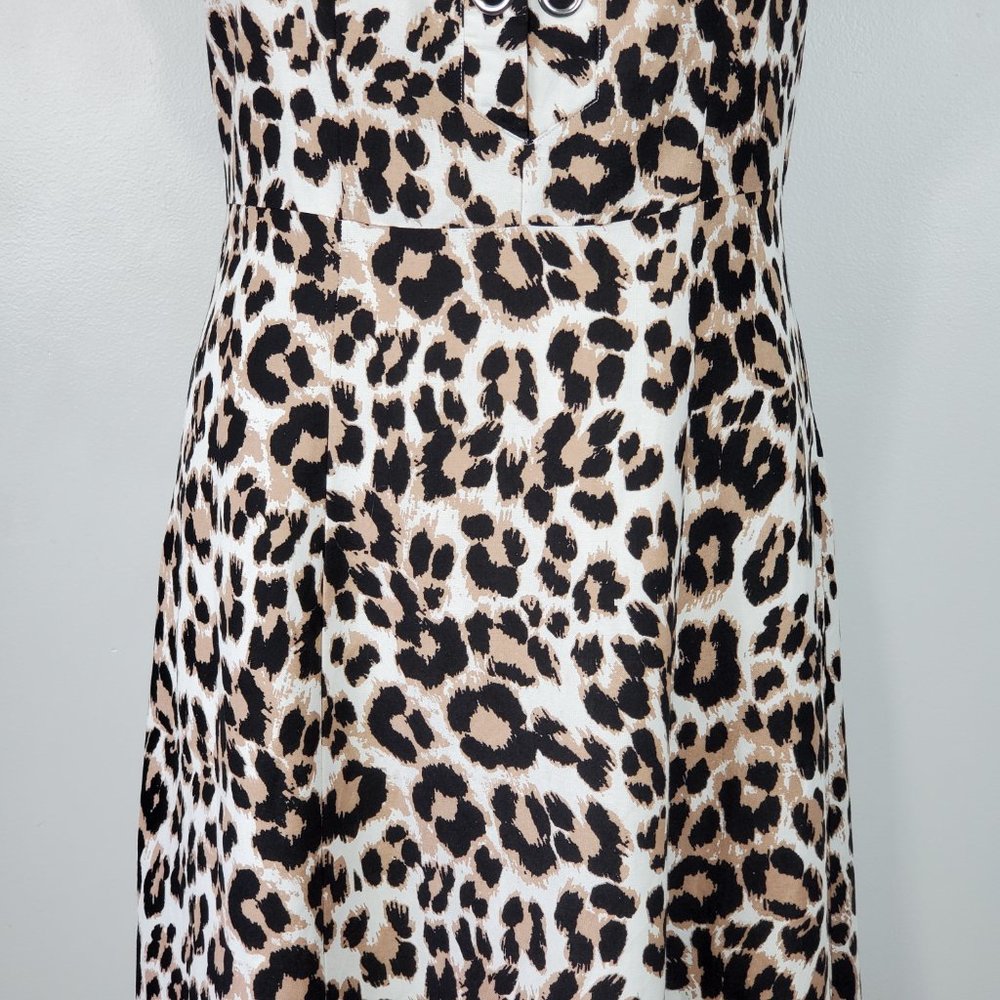 Ashley Stewart Linen Blend Animal Print Square Neck Dress With Pockets Size 14 - Picture 3 of 16